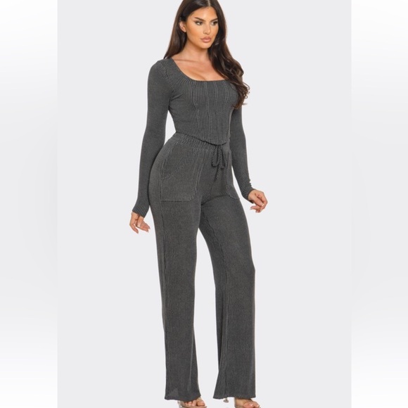 #326 Charcoal 2 piece long sleeve pant set - Picture 2 of 3